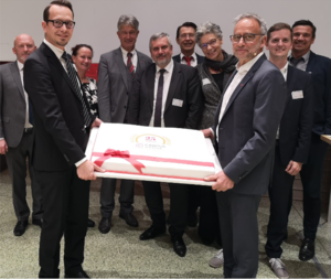 Heinz Spitzer (Ministerium), Michael Strohmeier (TU Graz), Stefanie Lindstaedt (Know-Center Graz), Rektor Harald Kainz (TU Graz), Walter Klein (Ministerium), Franz Haselbacher (TU Graz), Simone Rehm (Universität Stuttgart), Isidor Kamrat (TU Graz), Alexander Braun (TU München), Christian Eller (TU Graz) bei der CAMPUSonline Jubiläumsfeier am 17. November 2022